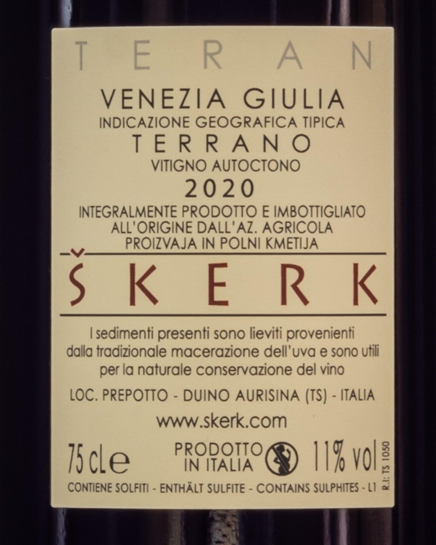 Skerk Teran Terrano 2020 Carso Friuli Venezia Giulia Italia Vino Rosso Retro Etichetta