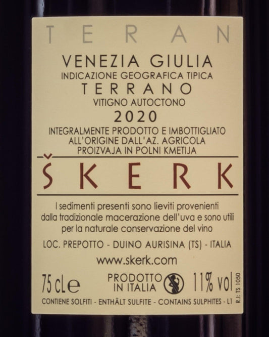 Skerk Teran Terrano 2020 Carso Friuli Venezia Giulia Italia Vino Rosso Retro Etichetta