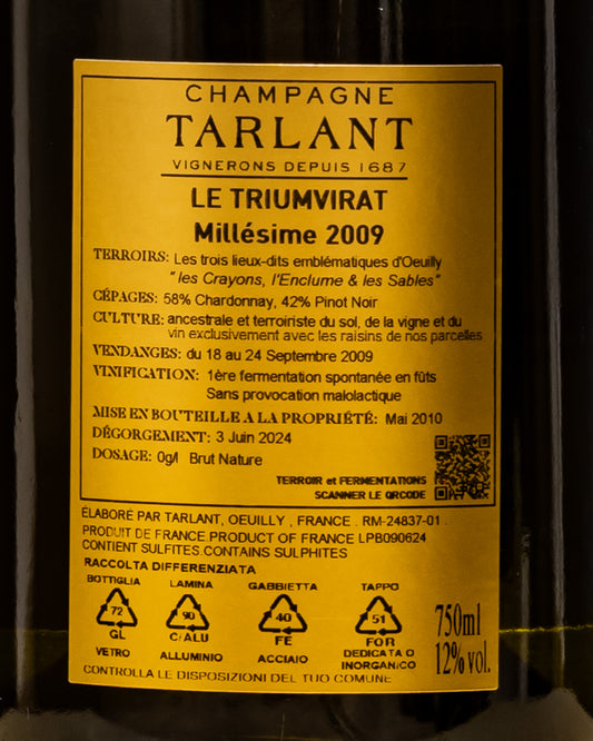 Tarlant Champagne Le Triumvirate 2009 Chardonnay Pinot Nero Francia Retro Etichetta