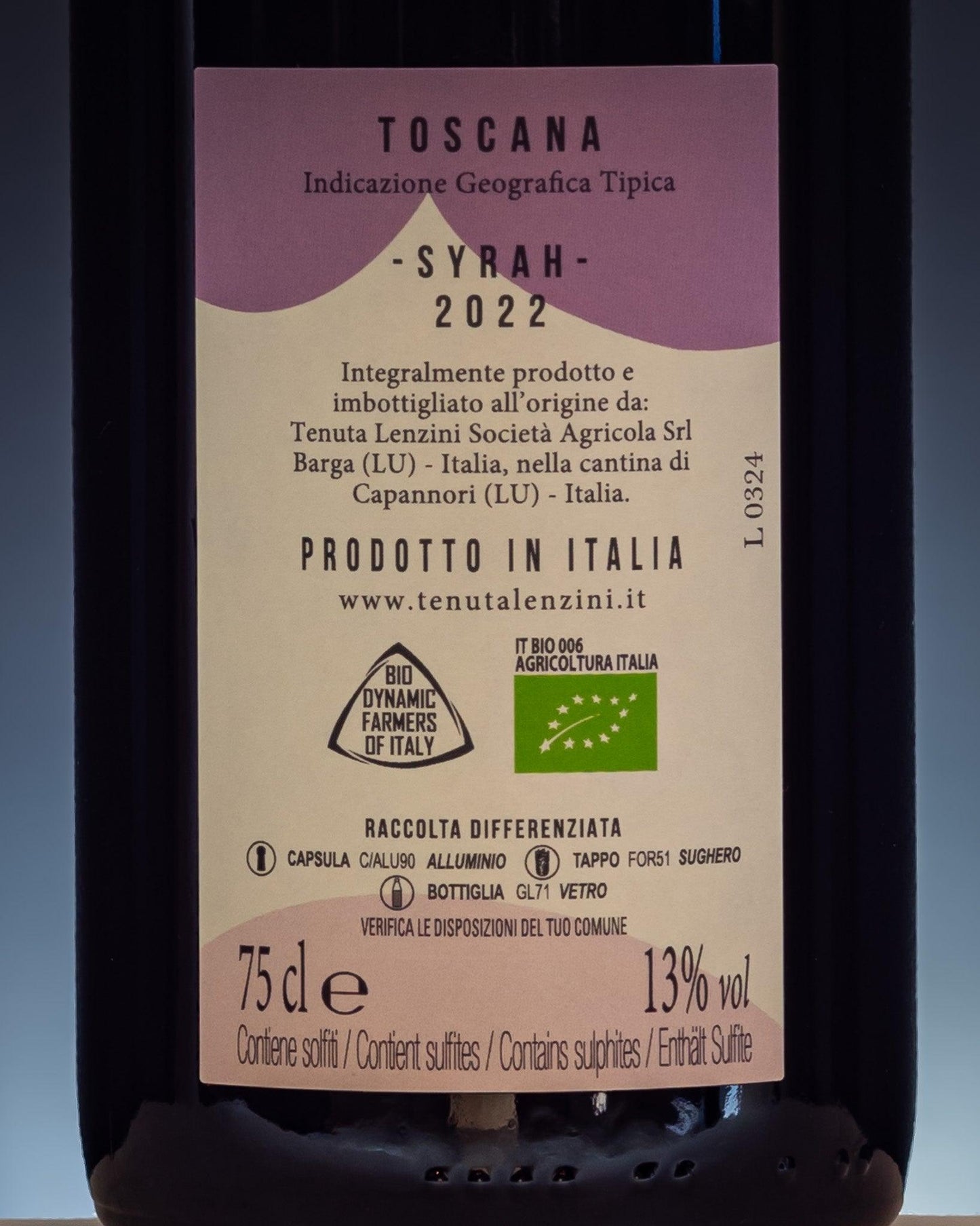 Tenuta Lenzini La Syrah Toscana Italia Vino Rosso 2022 Retro Etichetta