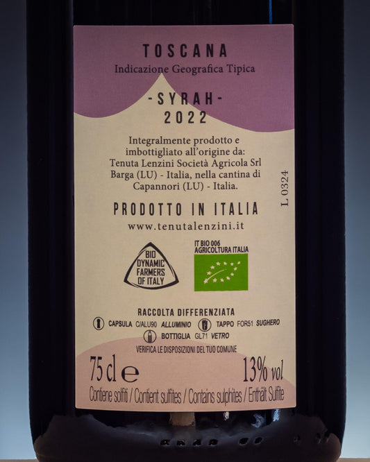 Tenuta Lenzini La Syrah Toscana Italia Vino Rosso 2022 Retro Etichetta