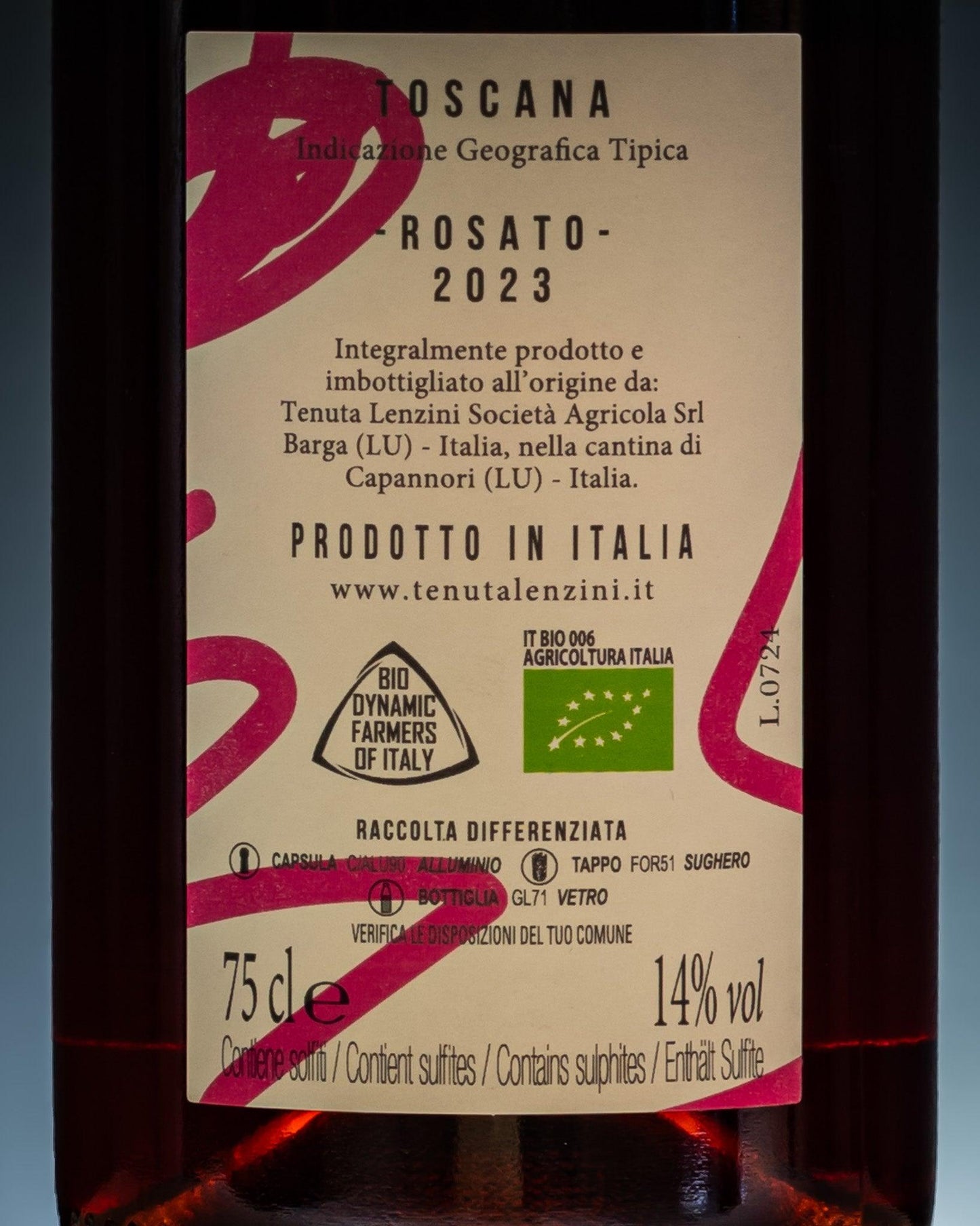 Tenuta Lenzini Rosato B Side Vino Toscana Italia Merlot 2023 Retro Etichetta