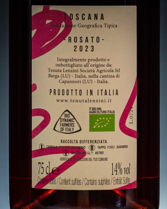 Tenuta Lenzini Rosato B Side Vino Toscana Italia Merlot 2023 Retro Etichetta