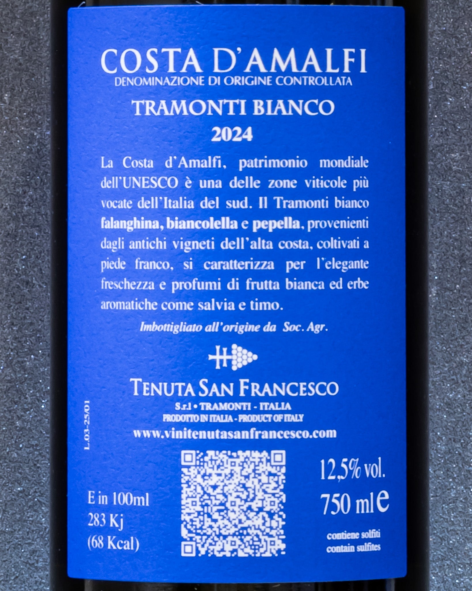 Tenuta San Francesco Costa Amalfi Tramonti Bianco Falanghina Pepella Biancolella 2024 Campania Vino Italia Retro Etichetta