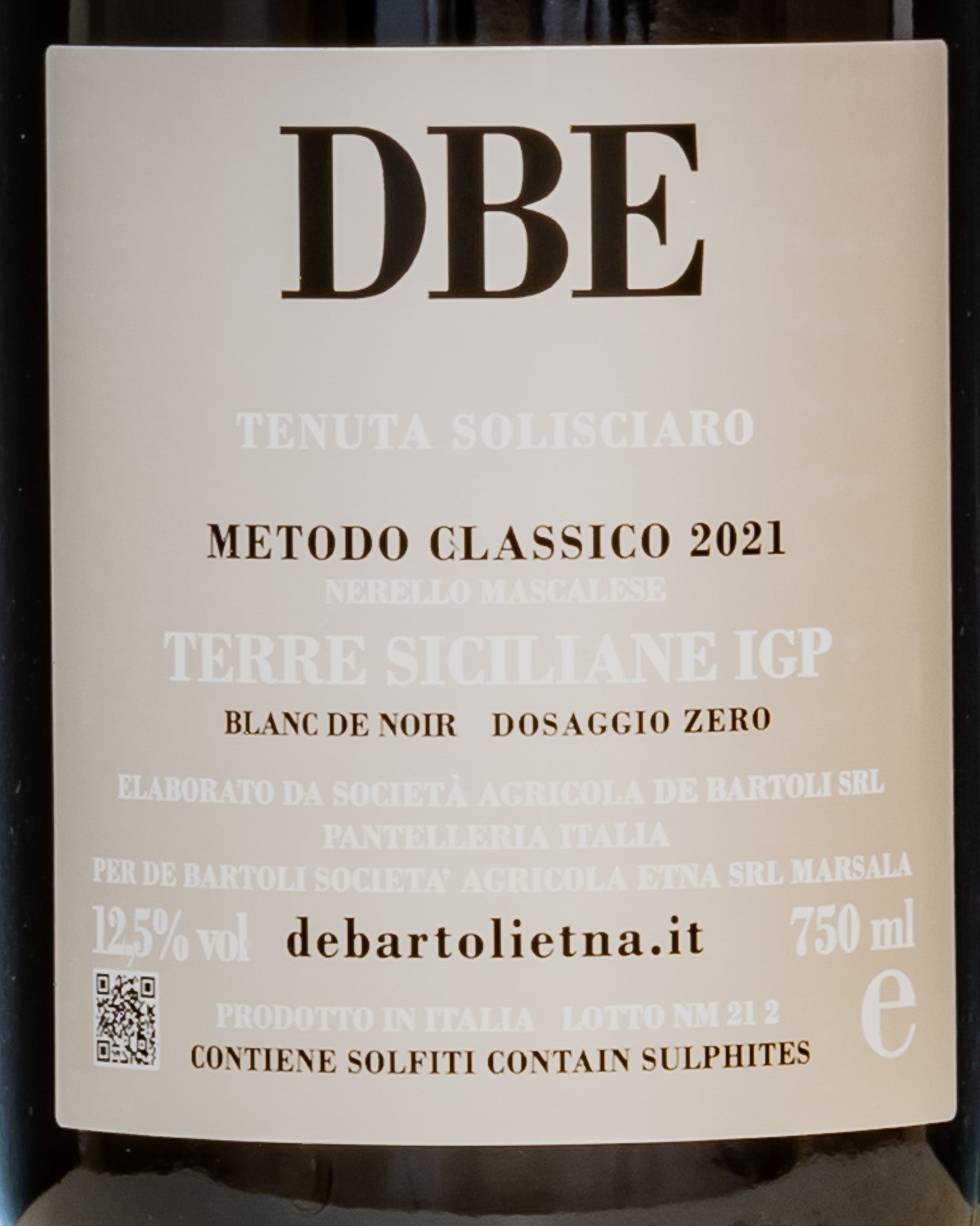 Tenuta Solisciaro Marco De Bartoli Dosaggio Zero Blanc Noirs 2021 Nerello Mascalese Vino Metodo Classico Etna Sicilia Italia DBE Retro Etichetta