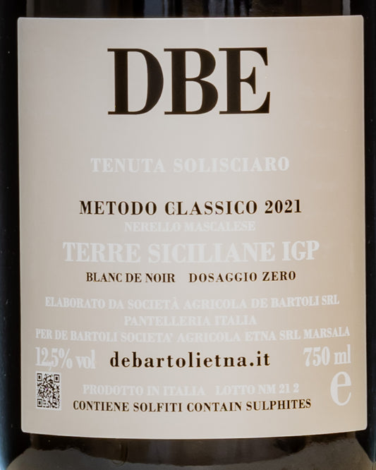 Tenuta Solisciaro Marco De Bartoli Dosaggio Zero Blanc Noirs 2021 Nerello Mascalese Vino Metodo Classico Etna Sicilia Italia DBE Retro Etichetta