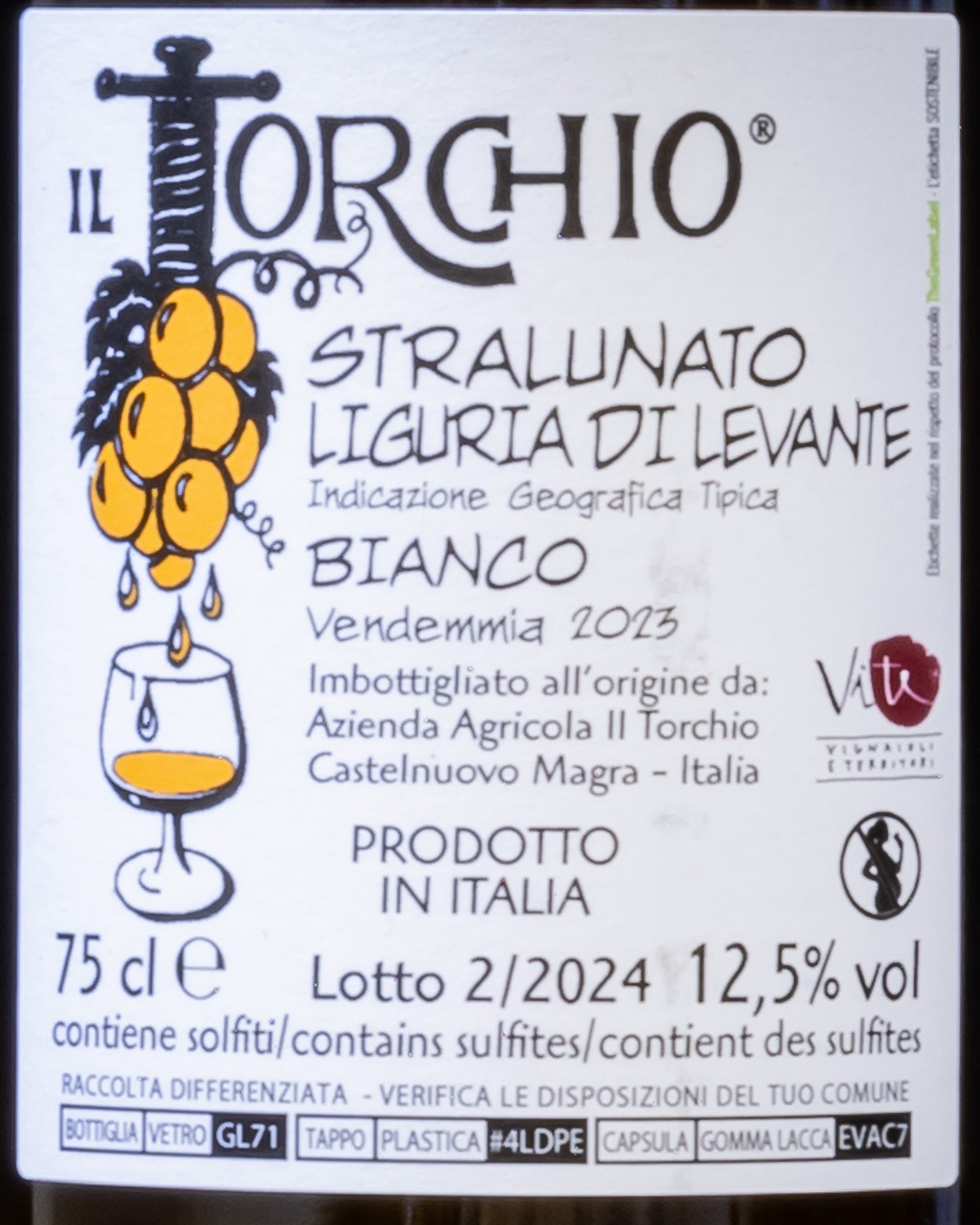 Torchio Levante Ligure Stralunato Vino Orange Macerato Arancione 2023 Vermentino Moscato Sauvignon Liguria Italia Retro Etichetta