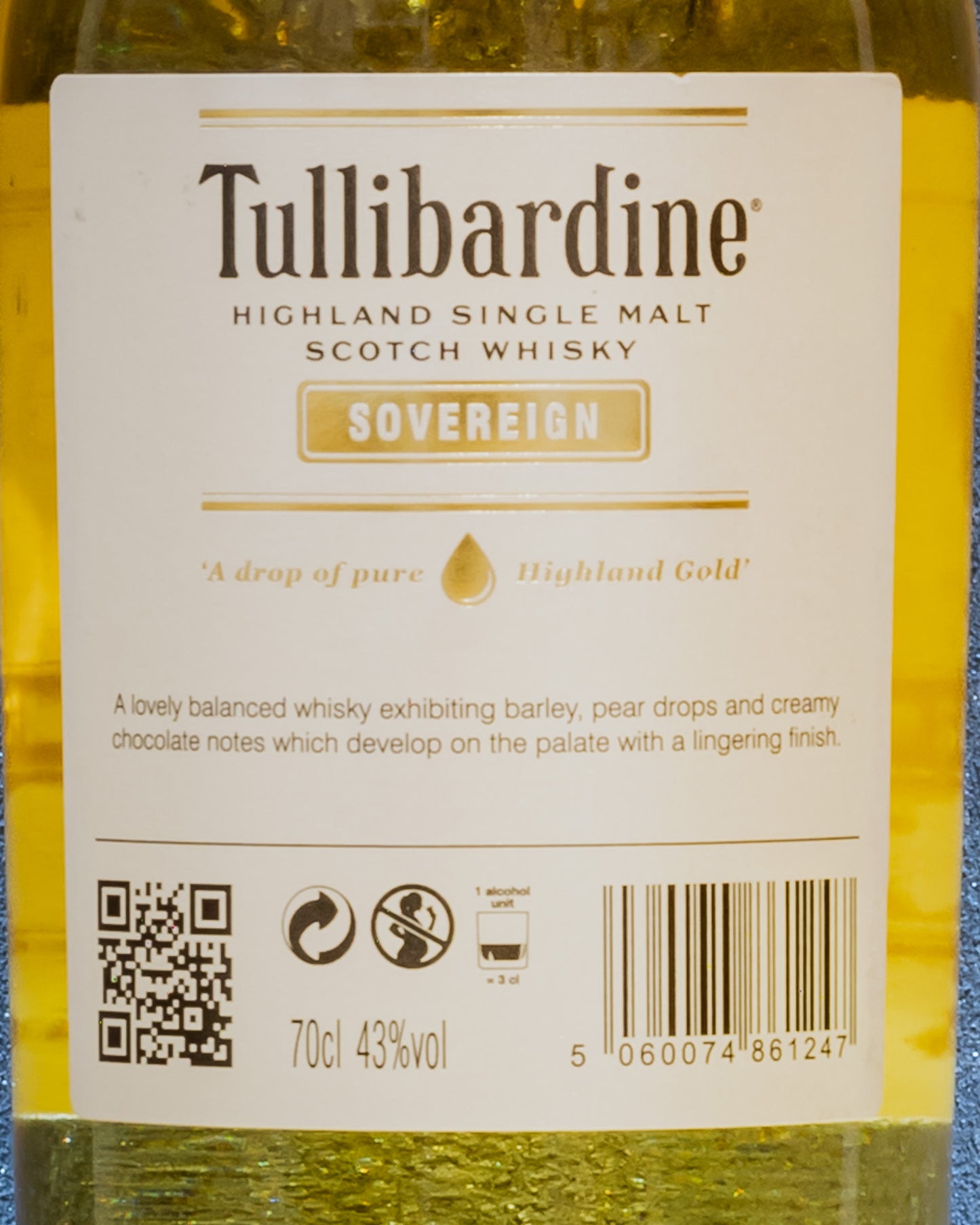 Tullibardine Highland Single Malt Scotch Whisky Sovereign Scozia Regno Unito Retro Etichetta