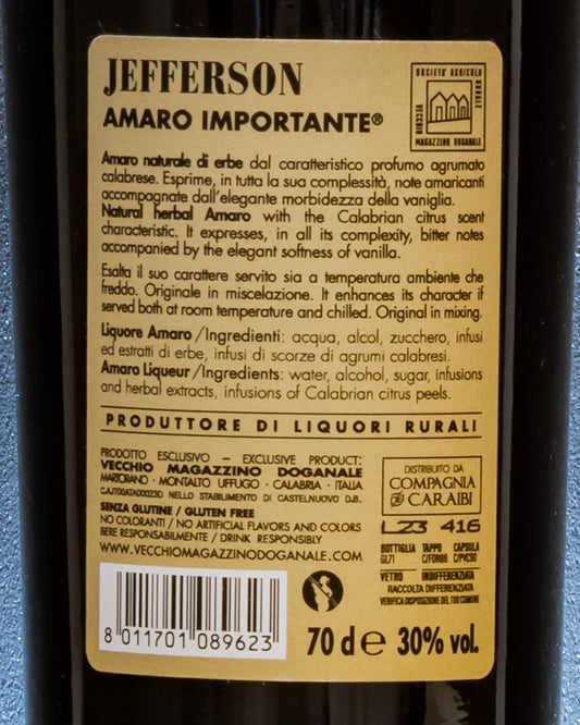 Vecchio Magazzino Doganale Jefferson Amaro Importante iquore Erbe Calabria Italia Retro Etichetta