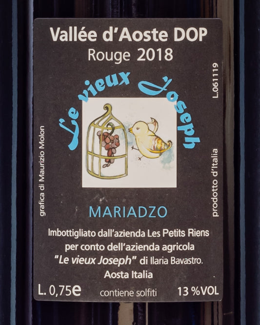 Vieux Joseph Ilaria Bavastro 2018 Mariadzo Cornalin Vien Nus Pinot Noir Nero Vino Rosso Aosta Valle Italia Retro Etichetta