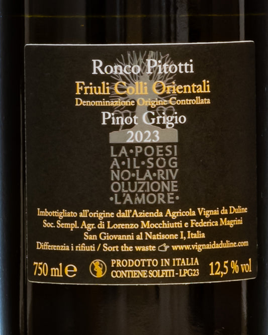 Vignai Duline Pinot Grigio Ronco Pitotti Friuli Colli Orientali Venezia Giulia Vino Bianco Italia 2023 Retro Etichetta