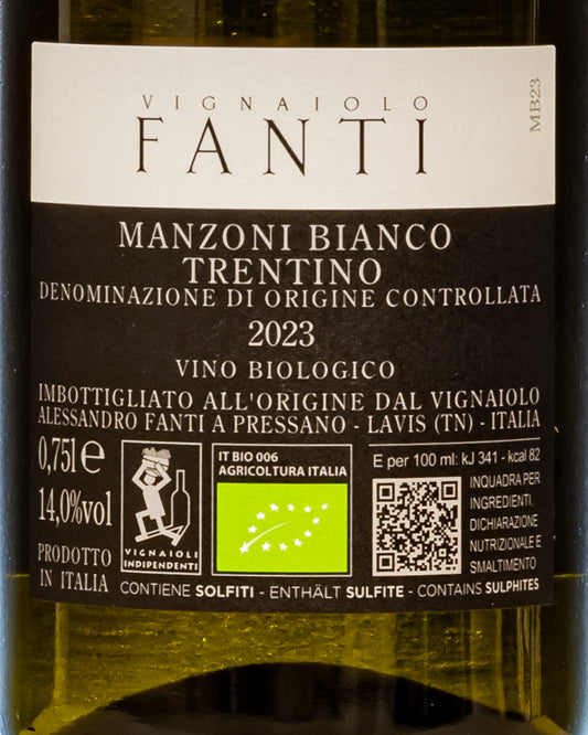 Vignaiolo Fanti Trentino Manzoni Bianco 2023 Incrocio Vino Italia Retro Etichetta