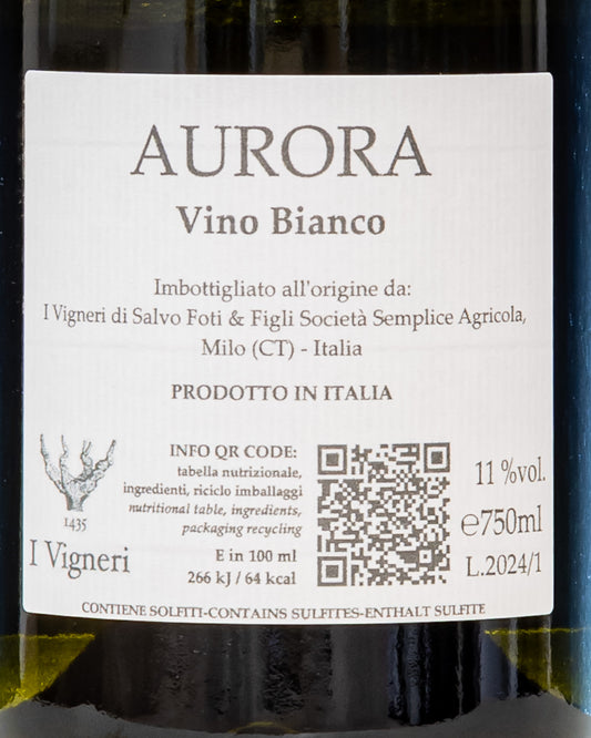 Vigneri Salvo Foti Etna Bianco Aurora Carricante Milo Vino Sicilia Italia 2024 Retro Etichetta