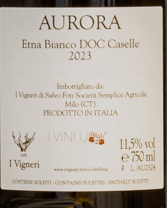 Vigneri Salvo Foti Etna Bianco Caselle Carricante Aurora 2023 Vino Sicilia Italia Retro Etichetta
