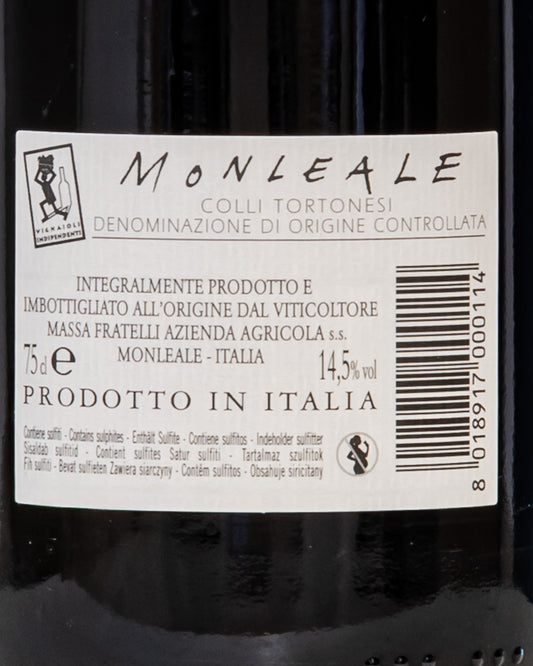 Vigneti Walter Massa Monleale 2017 Barbera Tortona Derthona Colli Tortonesi Vino Rosso Italia Piemonte Retro Etichetta