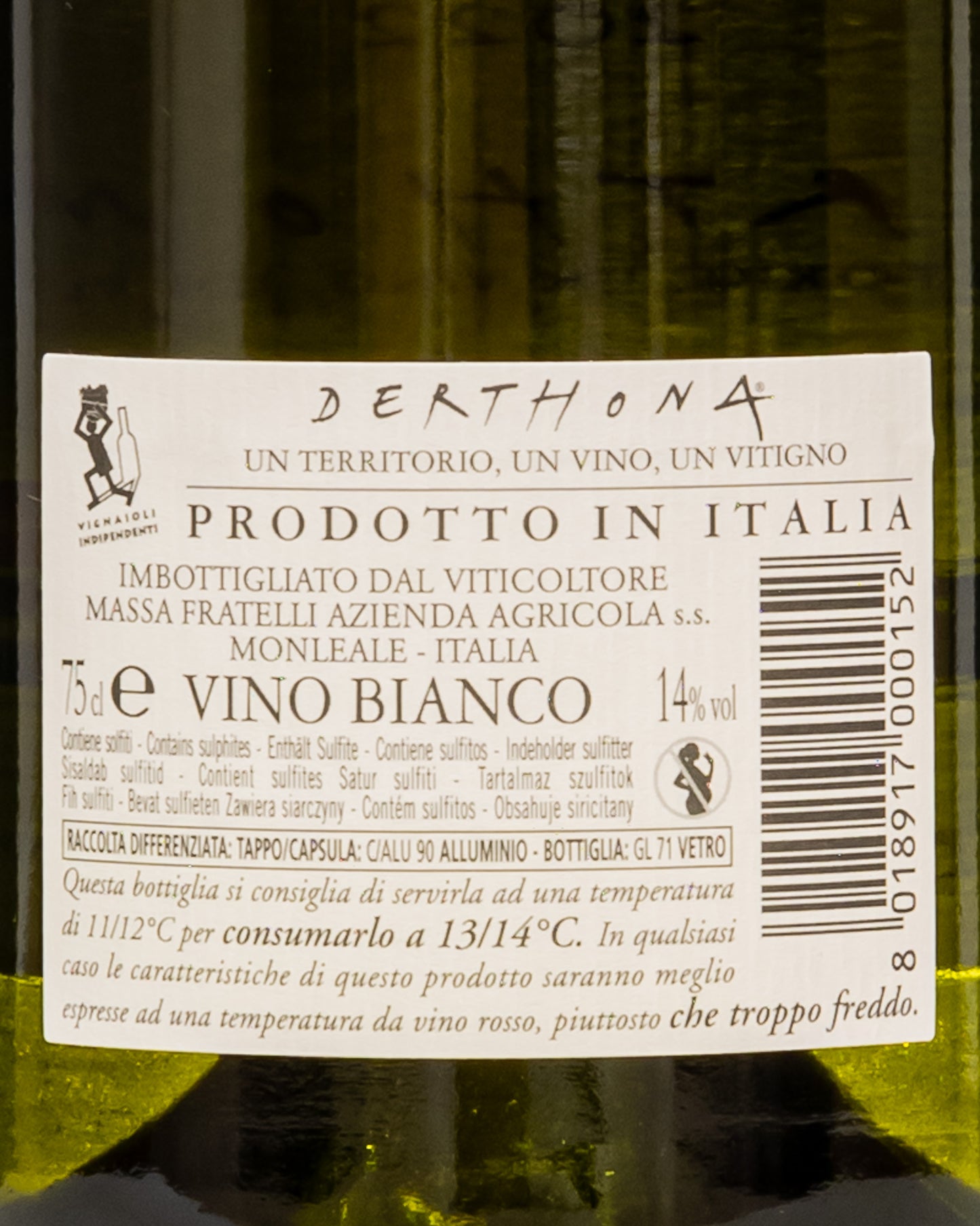 Vigneti Walter Massa Timorasso Derthona 2022 Vino Bianco Colli Tortonesi Piemonte Italia Retro Etichetta