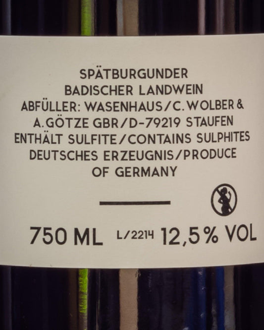 Wasenhaus Spatburgunder 2022 Pinot Nero Baden Germania Vino Rosso Kalk Retro Etichetta