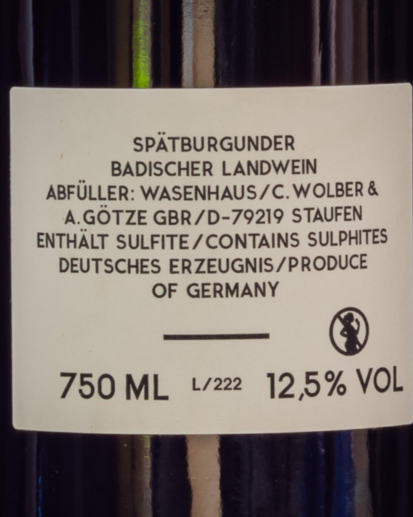 Wasenhaus Spatburgunder 2022 Pinot Nero Baden Germania Vino Rosso Retro Etichetta