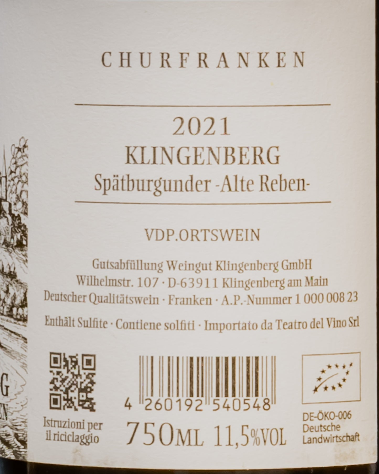 Weingut Steintal Ortswein Spatburgunder Klingenberg Alte Reben 2021 Pinot Nero Vino Rosso Churfranken Franconia Germania Europa Retro Etichetta