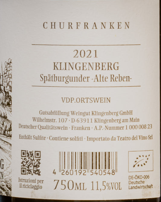 Weingut Steintal Ortswein Spatburgunder Klingenberg Alte Reben 2021 Pinot Nero Vino Rosso Churfranken Franconia Germania Europa Retro Etichetta