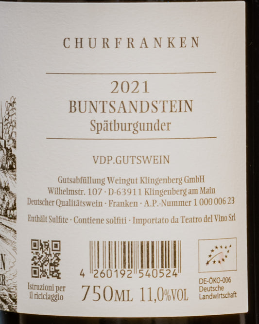 Weingut Steintal Spatburgunder Buntsandstein 2021 Pinot Nero Franconia Germania Vino Rosso Europa Retro Etichetta