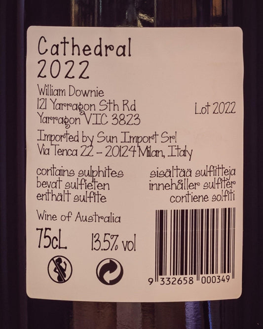 William Downie Cathedral 2022 Pinot Nero Yarra Valley Australia vino rosso retro etichetta