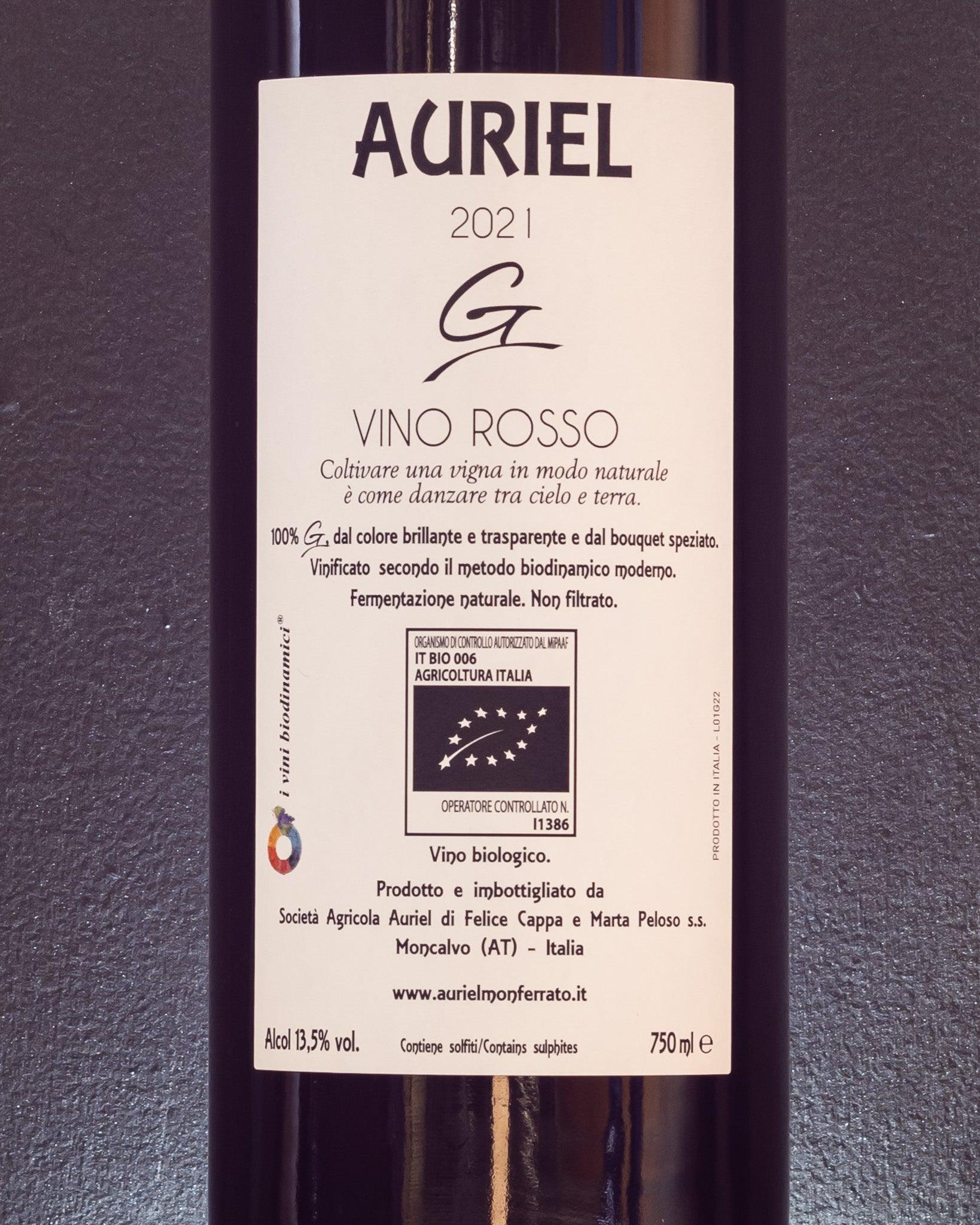 auriel grignolino piemonte italia vino rosso retro etichetta