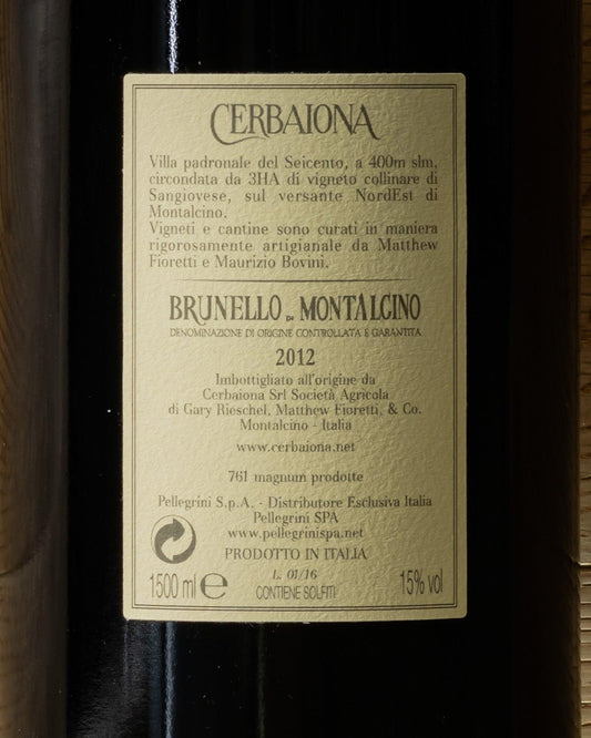 brunello di montalcino sangiovese cerbaiona magnum retro etichetta