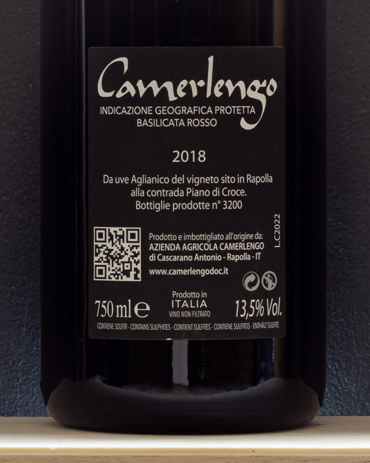 camerlengo aglianico campania italia vino rosso retro etichetta