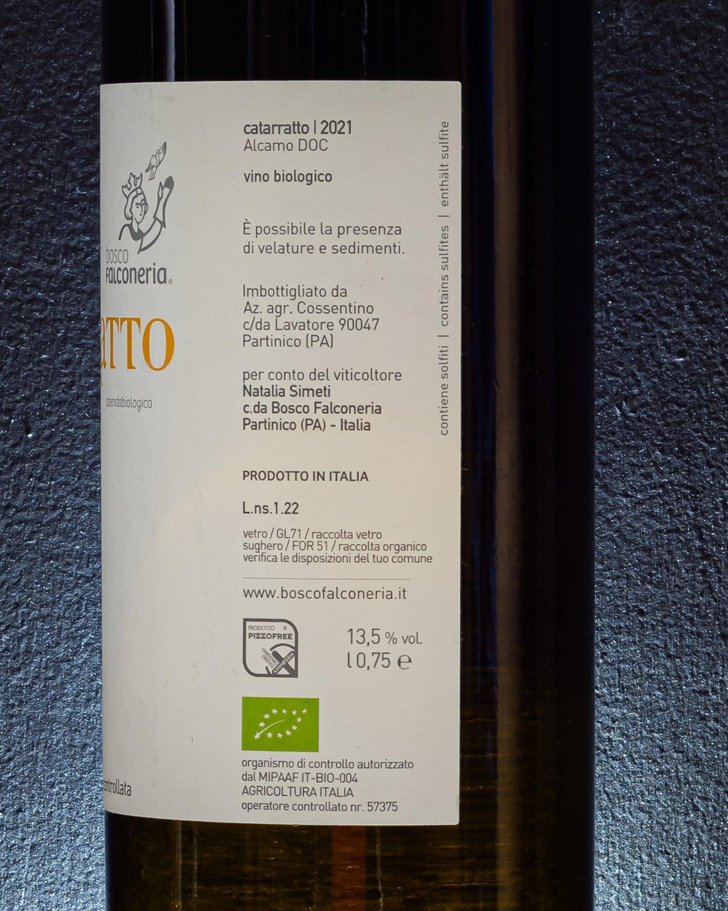 catarratto bosco falconeria alcamo sicilia italia retro etichetta