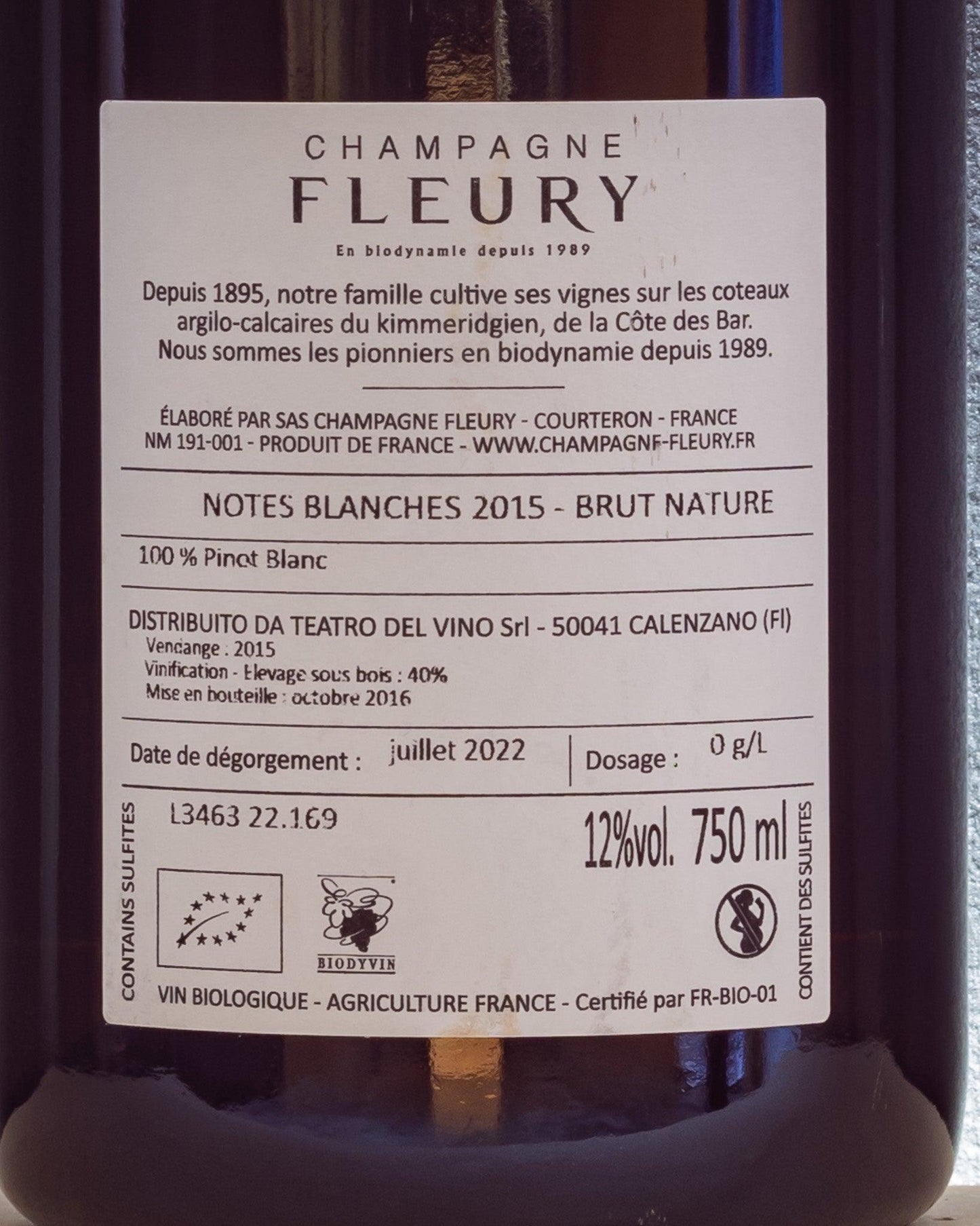 champagne fleury notes blanches 2015 brut nature pinot blanc retro etichetta