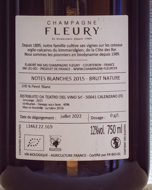 champagne fleury notes blanches 2015 brut nature pinot blanc retro etichetta