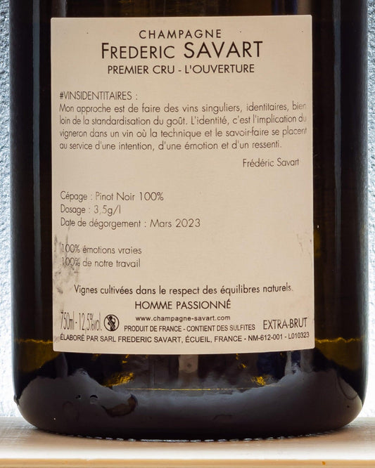 champagne l'ouverture premier cru extra brut frederic savart pinot noir