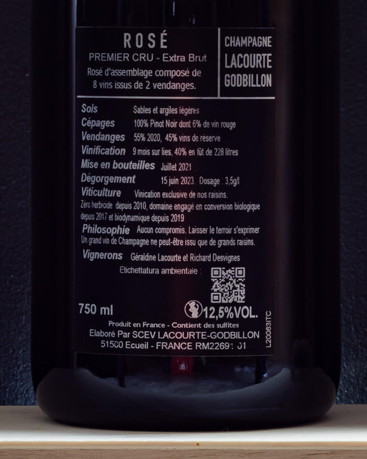 champagne lacourte godbillon premier cru rose extra brut pinot nero retro etichetta