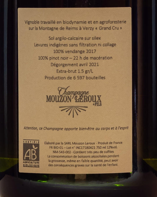 champagne pinot noir maceration extra brut mouzon leroux grand cru retro etichetta