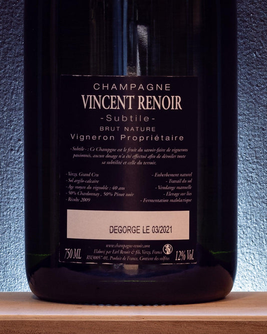 champagne vincent renoir subtile brut nature grand cru verzy chardonnay pinot nero retro etichetta
