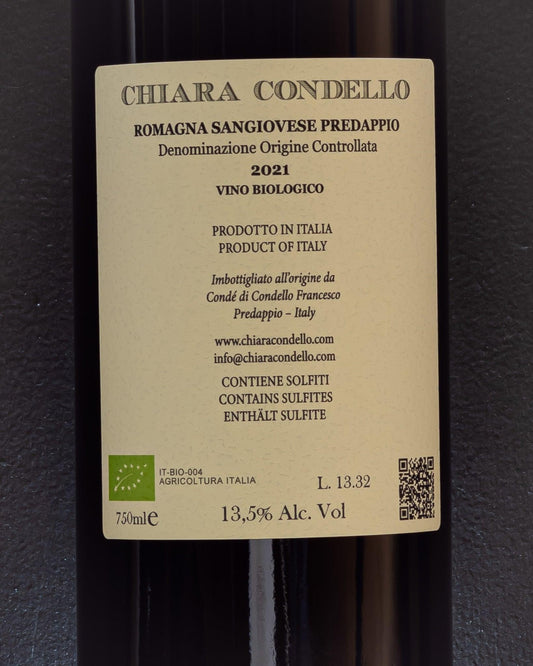 chiara condello sangiovese predappio emilia romagna italia vino rosso retro etichetta