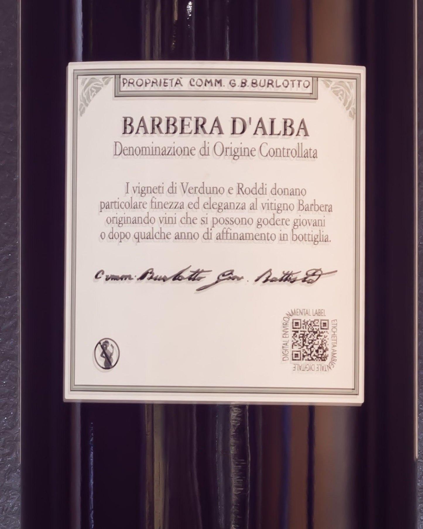 comm. g. b. burlotto barbara d'alba piemonte italia vino rosso retro etichetta