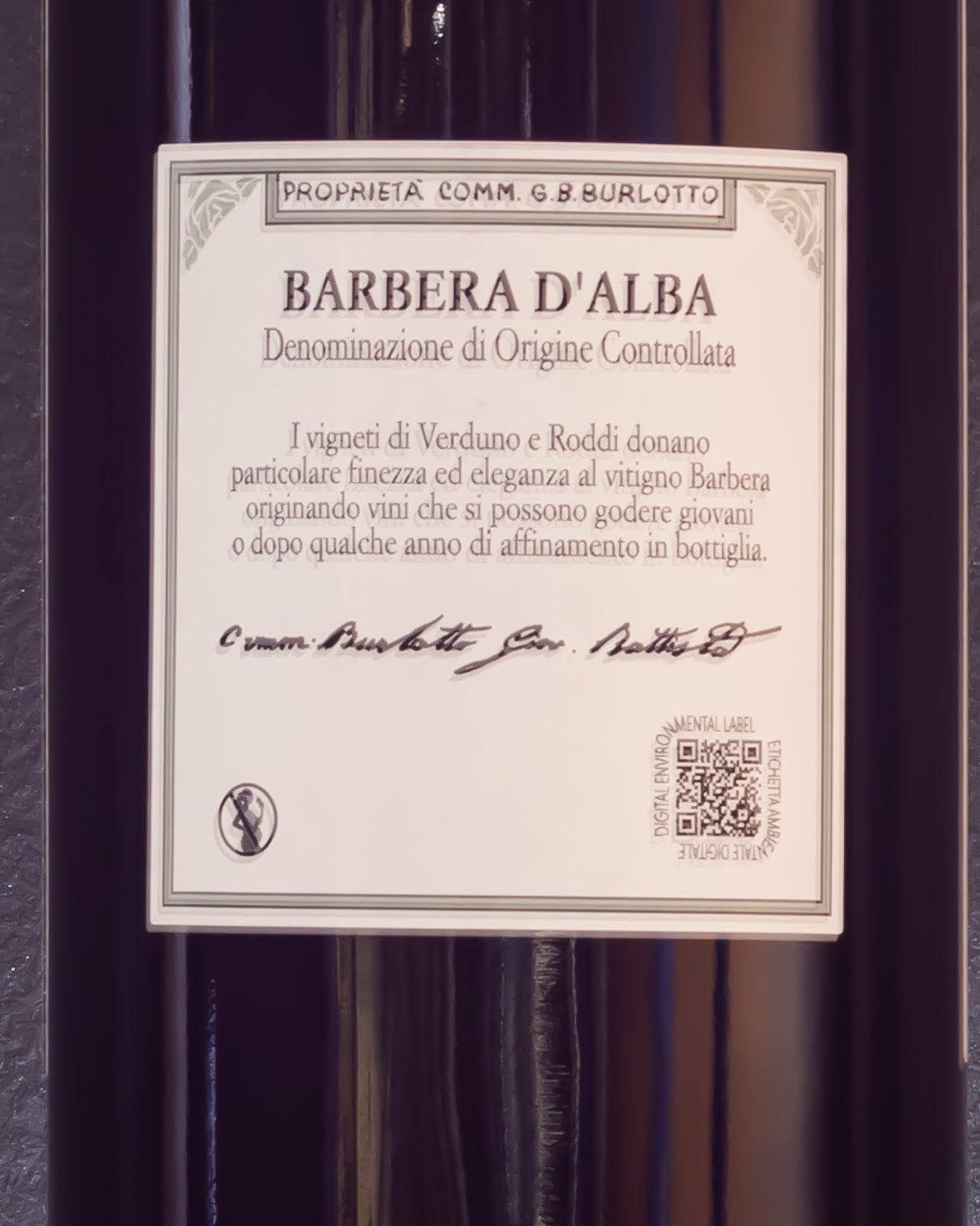comm. g. b. burlotto barbara d'alba piemonte italia vino rosso retro etichetta