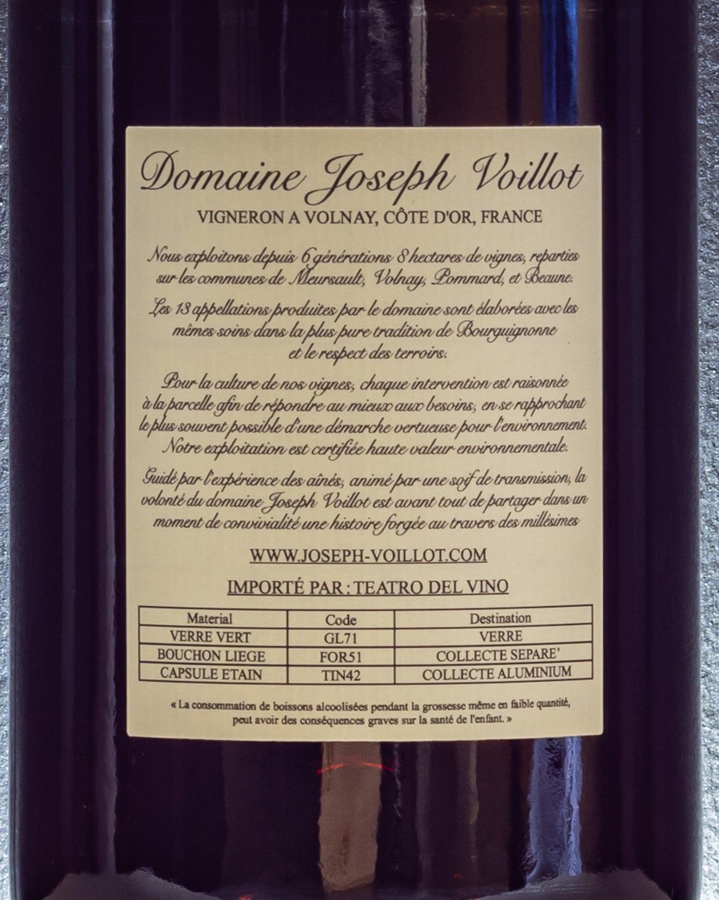 domaine joseph voillot volnay cote d'or borgogna pinot noir retro etichetta