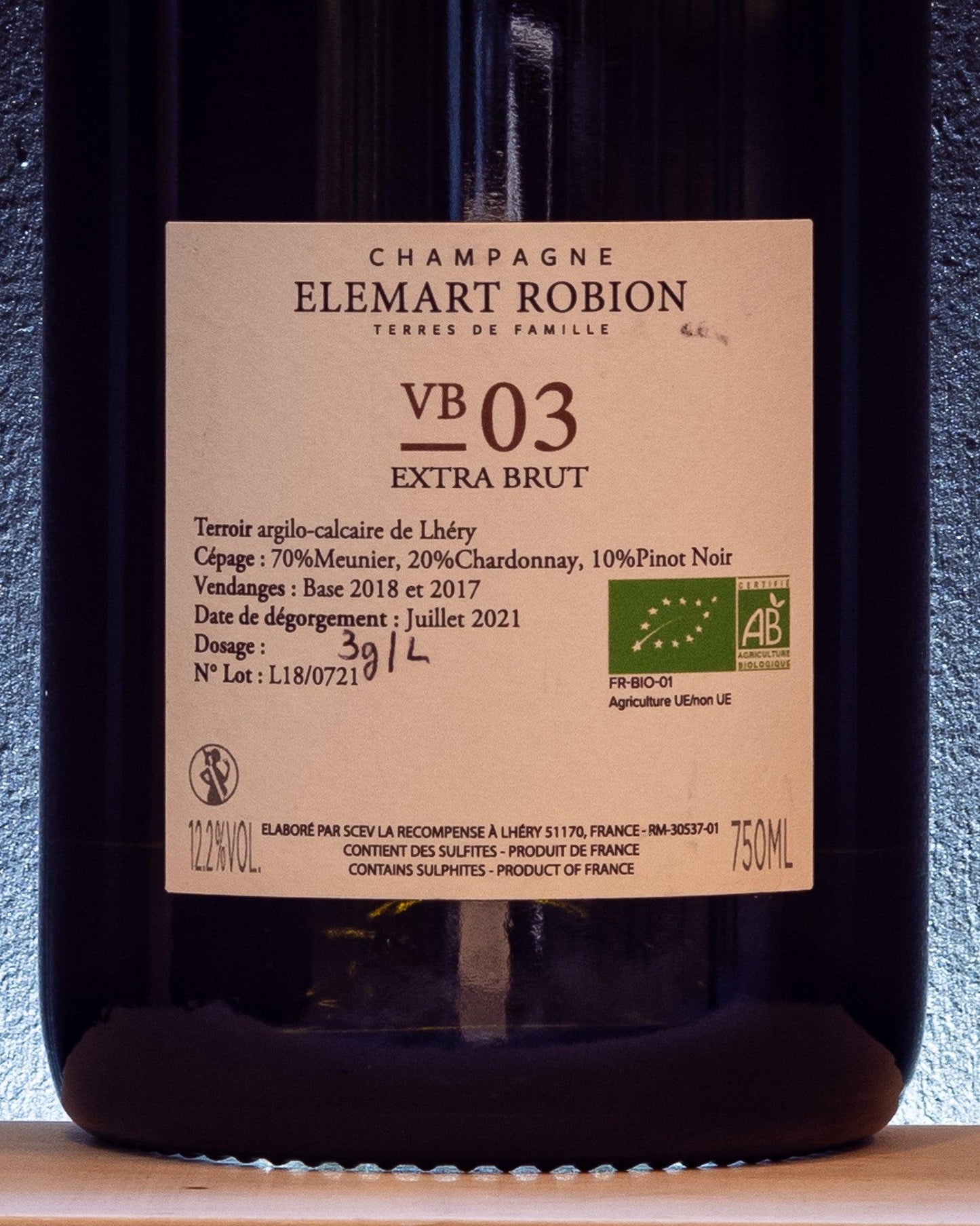 elemart robion vb03 champagne extra brut pinot meunier chardonnay pino nero retro etichetta