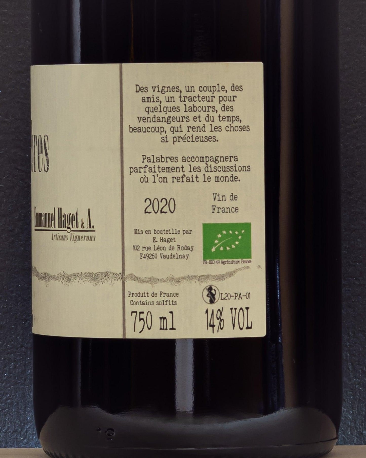 emmanuel haget palabres loira pineau d'aunis francia lato etichetta