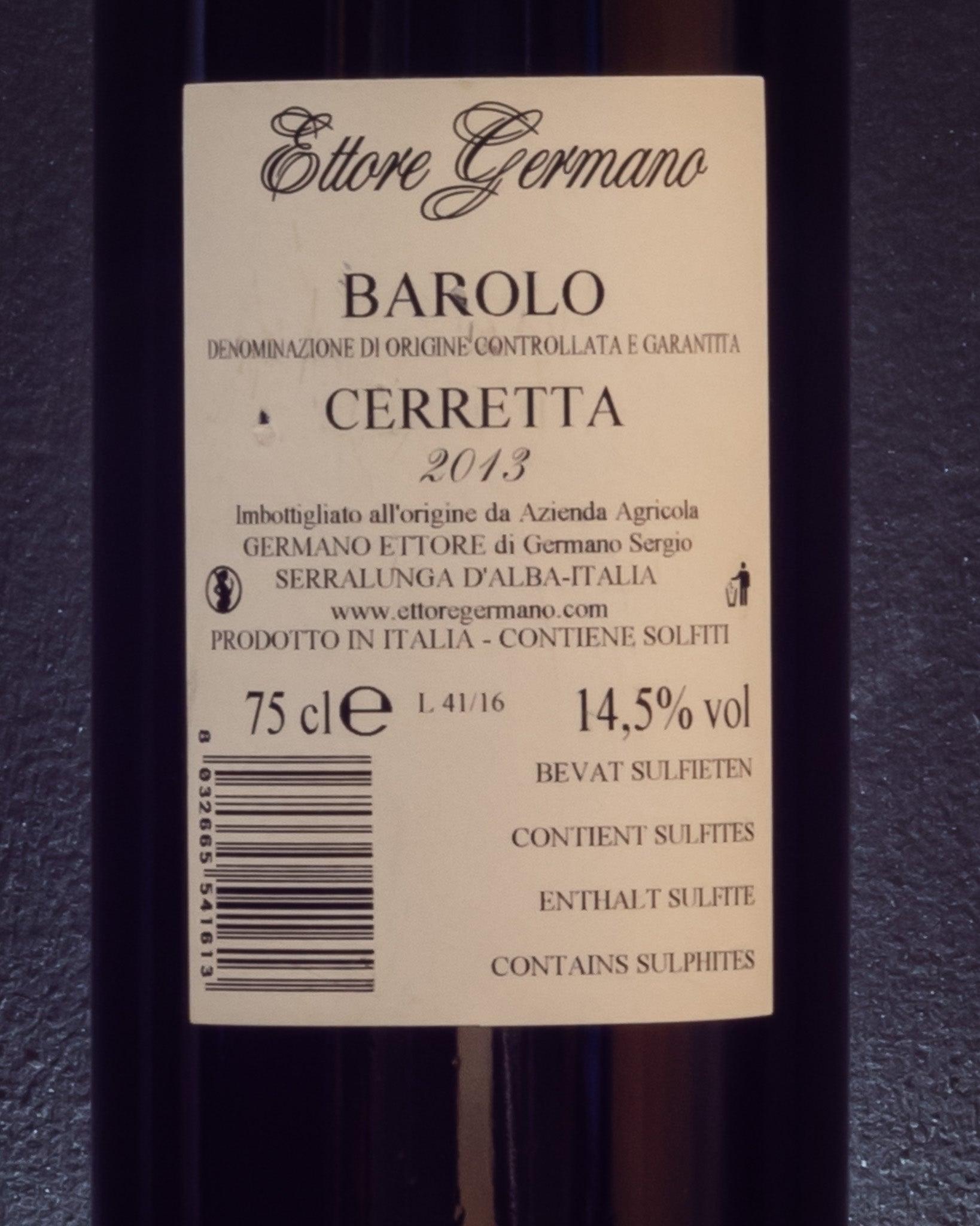 ettore germano barolo cerretta piemonte nebbiolo retro etichetta Vino Rosso 2013