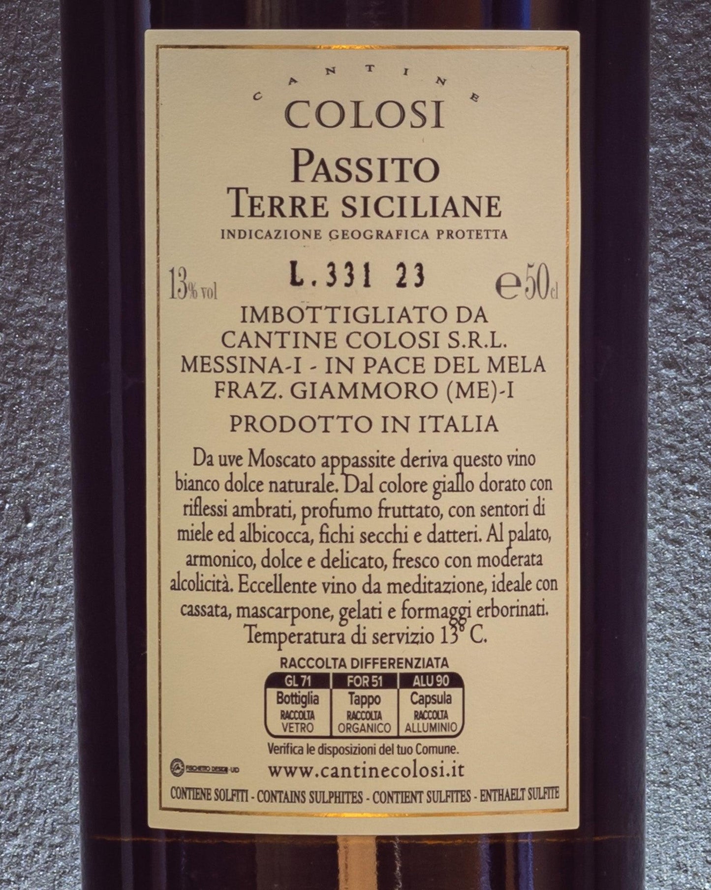 hira passito terre siciliane moscato cantine colosi retro etichetta