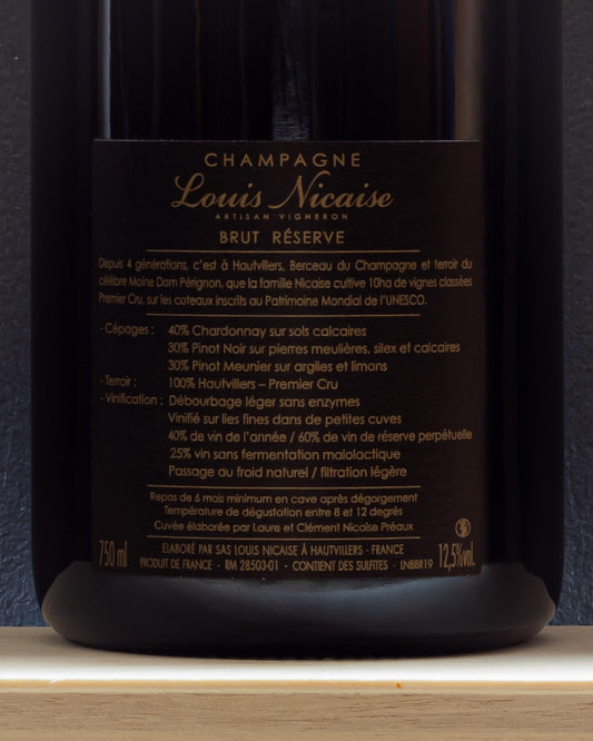 louis nicaise champagne brut reserve premier cru chardonnay pinot nero pinot meunier retro etichetta