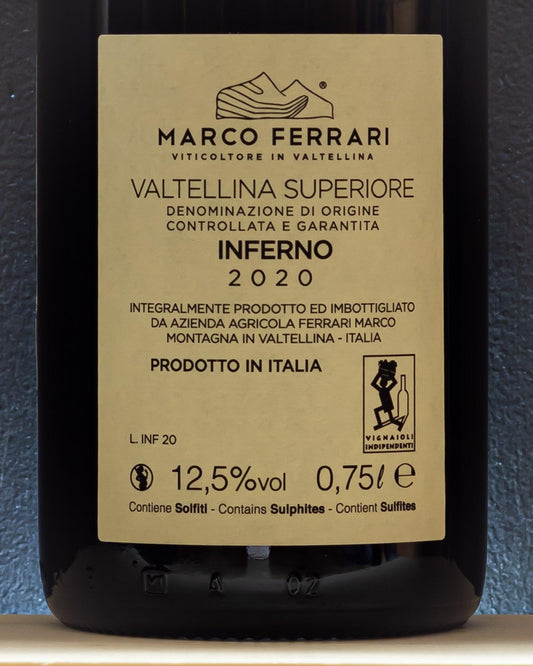 marco ferrari valtellina superiore inferno chiavennasca nebbiolo lombardia italia retro etichetta
