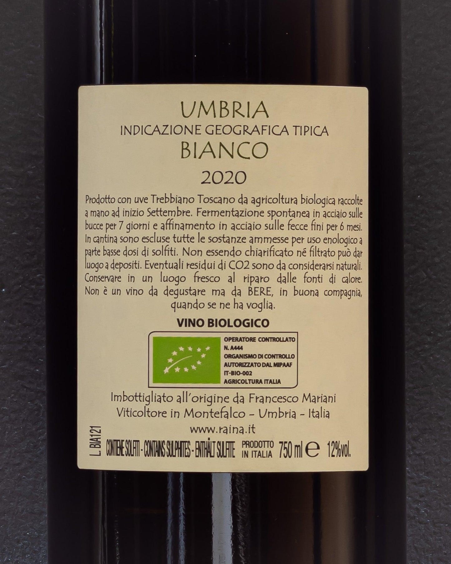 raina la peschiera di pacino umbria vino orange macerato trebbiano toscano italia retro etichetta