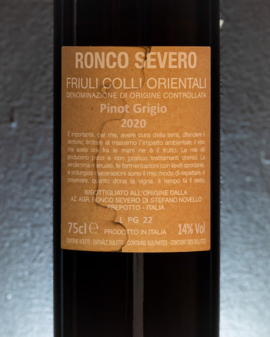 ronco severo pinot grigio friuli colli orientali friuli venezia giulia orange macerato retro etichetta