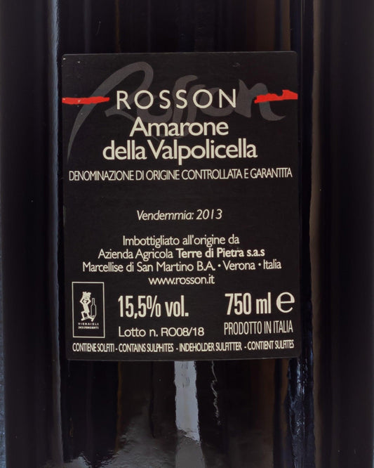 rosson amarone della valpolicella terre di pietra corvina corvinone rondinella croatina veneto italia retro etichetta