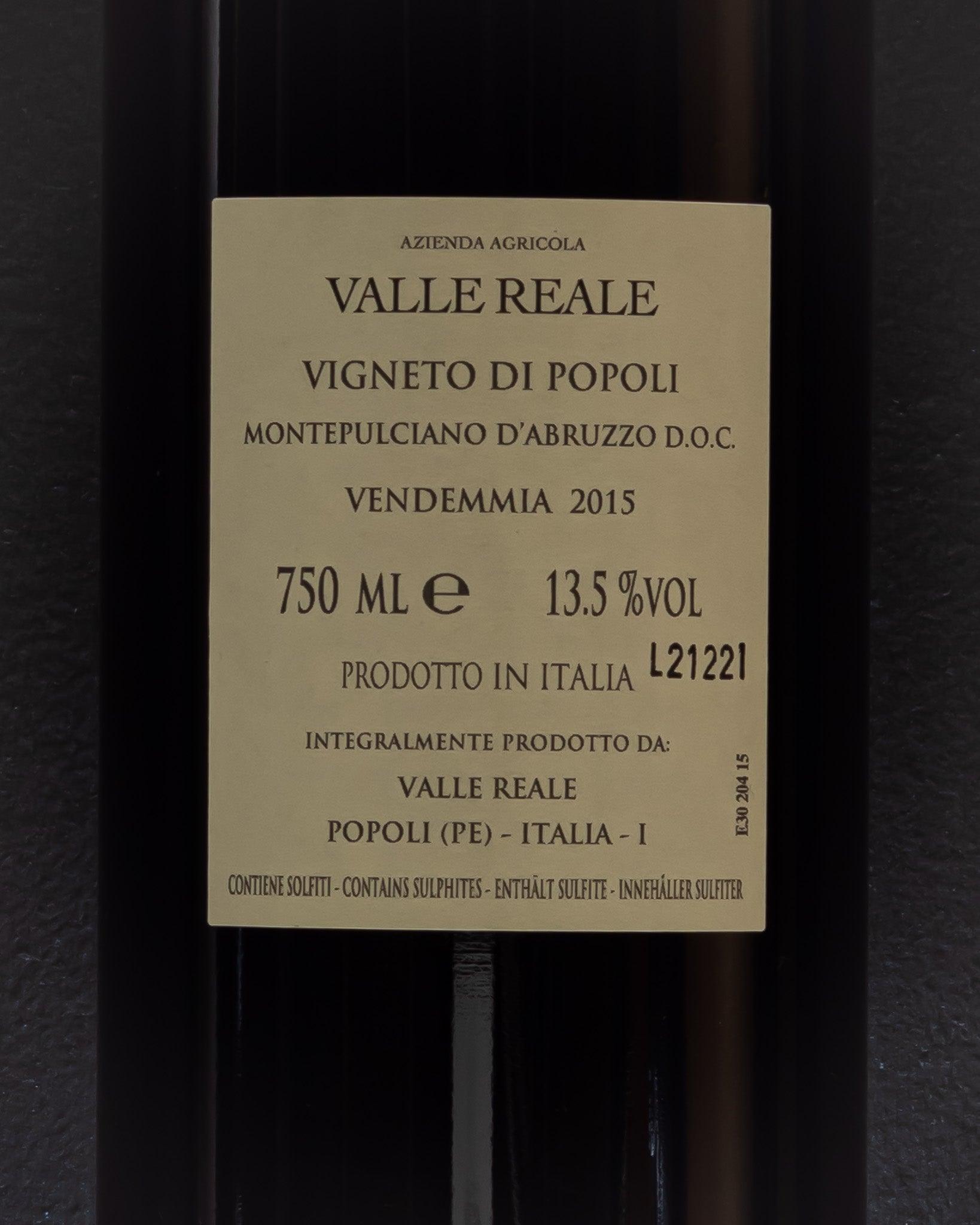 valle reale vigneto di popoli montepulciano d'abruzzo italia retro etichetta